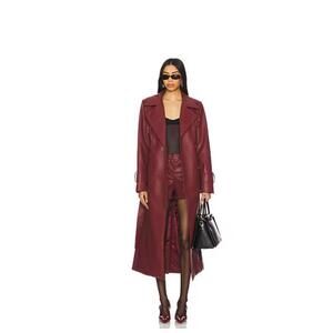 SNDYS x REVOLVE Tyra Faux Leather Trenchcoat in Burgundy